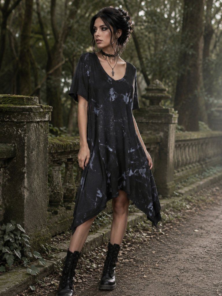 Luukaa "Earth" Black Smoke Asymmetric Abstract Tunic Dress Art To Wear New
